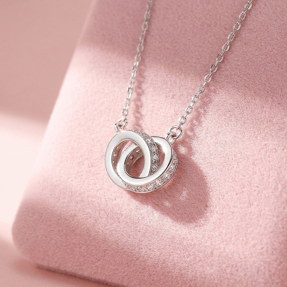 Interlocking Double Ring Pendant Necklace | White Gold & Rose Gold | Luxe4465 - Luxe Necklace | Singapore Jewellery, Wedding Rings & Gifts | Same Day Delivery | Tiara.com.sg