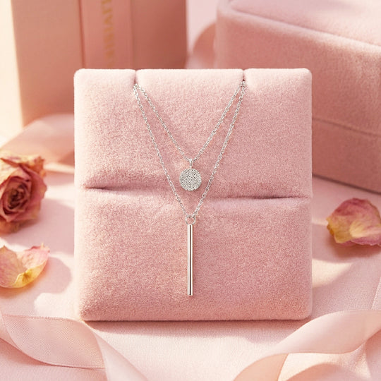 Double Layer Disc &amp; Bar Pendant Necklace | Silver | Luxe4466 - Luxe Necklace | Singapore Jewellery, Wedding Rings &amp; Gifts | Same Day Delivery | Tiara.com.sg