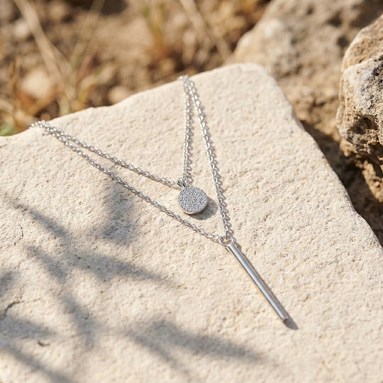 Double Layer Disc &amp; Bar Pendant Necklace | Silver | Luxe4466 - Luxe Necklace | Singapore Jewellery, Wedding Rings &amp; Gifts | Same Day Delivery | Tiara.com.sg