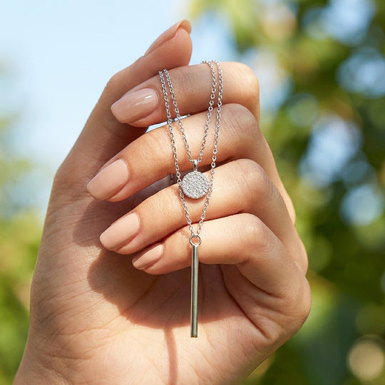 Double Layer Disc &amp; Bar Pendant Necklace | Silver | Luxe4466 - Luxe Necklace | Singapore Jewellery, Wedding Rings &amp; Gifts | Same Day Delivery | Tiara.com.sg