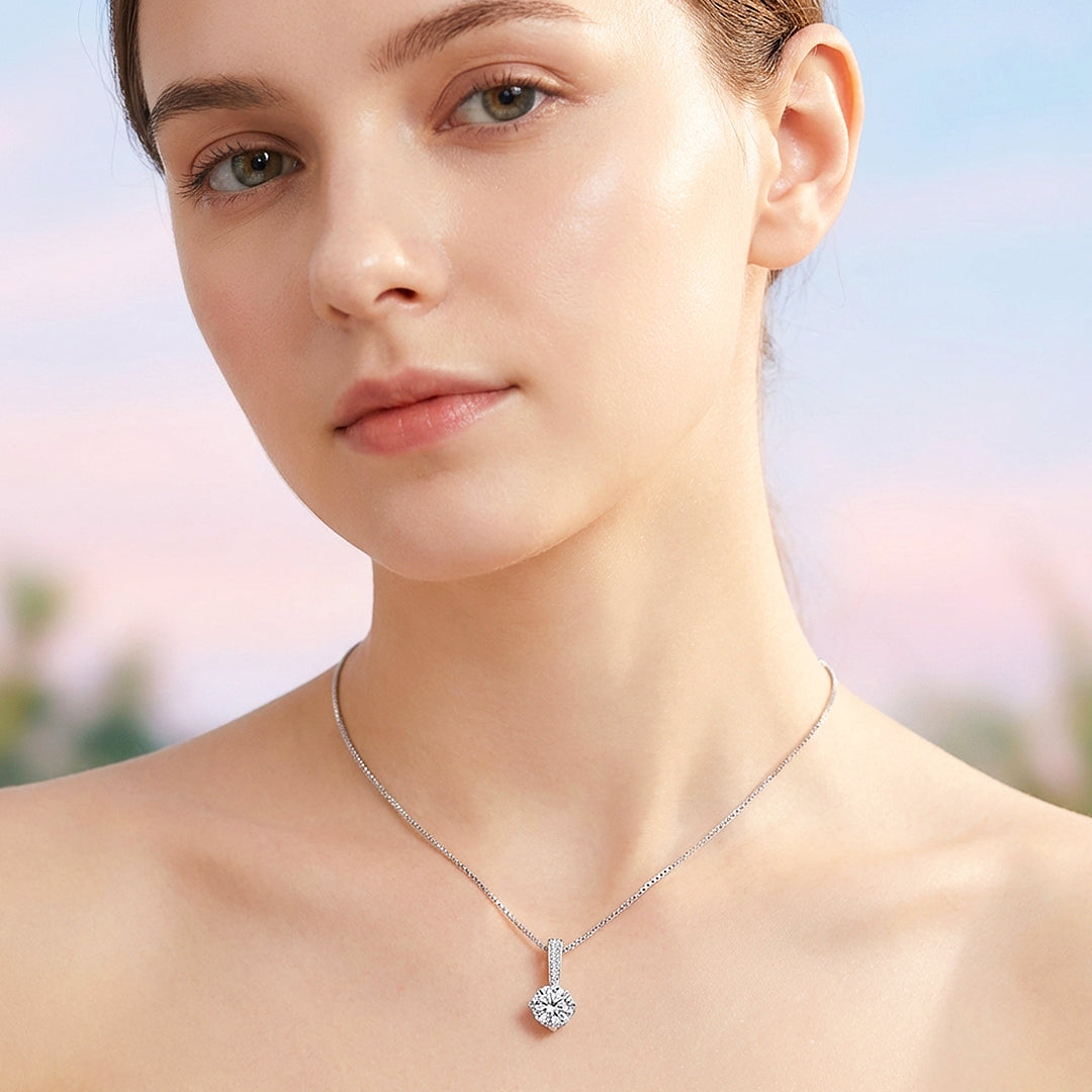 Round Solitaire Diamond Simulant Pendant Necklace | Silver &amp; Rose Gold | Luxe4467 - Luxe Necklace | Singapore Jewellery, Wedding Rings &amp; Gifts | Same Day Delivery | Tiara.com.sg