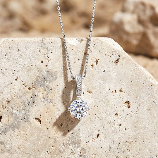 Round Solitaire Diamond Simulant Pendant Necklace | Silver &amp; Rose Gold | Luxe4467 - Luxe Necklace | Singapore Jewellery, Wedding Rings &amp; Gifts | Same Day Delivery | Tiara.com.sg