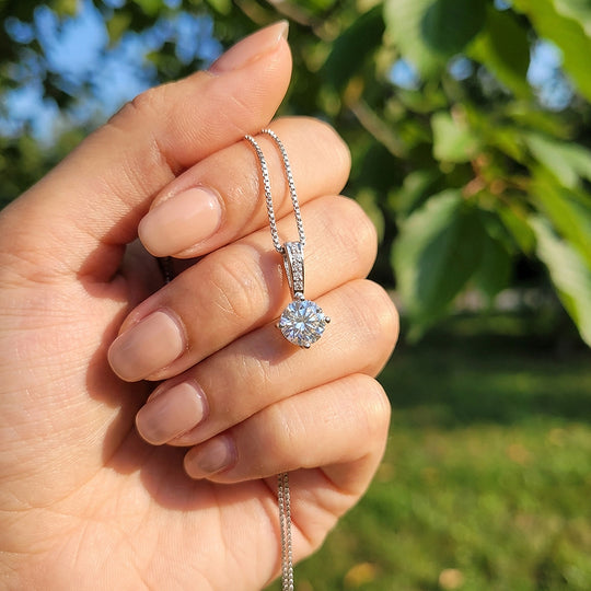 Round Solitaire Diamond Simulant Pendant Necklace | Silver &amp; Rose Gold | Luxe4467 - Luxe Necklace | Singapore Jewellery, Wedding Rings &amp; Gifts | Same Day Delivery | Tiara.com.sg