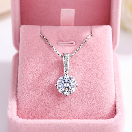 Round Solitaire Diamond Simulant Pendant Necklace | Silver &amp; Rose Gold | Luxe4467 - Luxe Necklace | Singapore Jewellery, Wedding Rings &amp; Gifts | Same Day Delivery | Tiara.com.sg