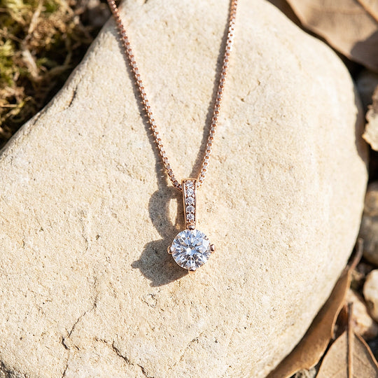 Round Solitaire Diamond Simulant Pendant Necklace | Silver &amp; Rose Gold | Luxe4467 - Luxe Necklace | Singapore Jewellery, Wedding Rings &amp; Gifts | Same Day Delivery | Tiara.com.sg