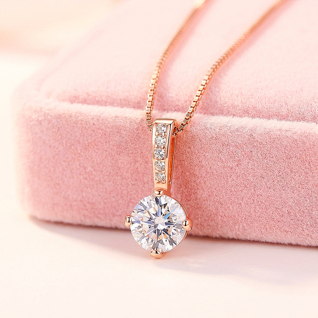 Round Solitaire Diamond Simulant Pendant Necklace | Silver &amp; Rose Gold | Luxe4467 - Luxe Necklace | Singapore Jewellery, Wedding Rings &amp; Gifts | Same Day Delivery | Tiara.com.sg