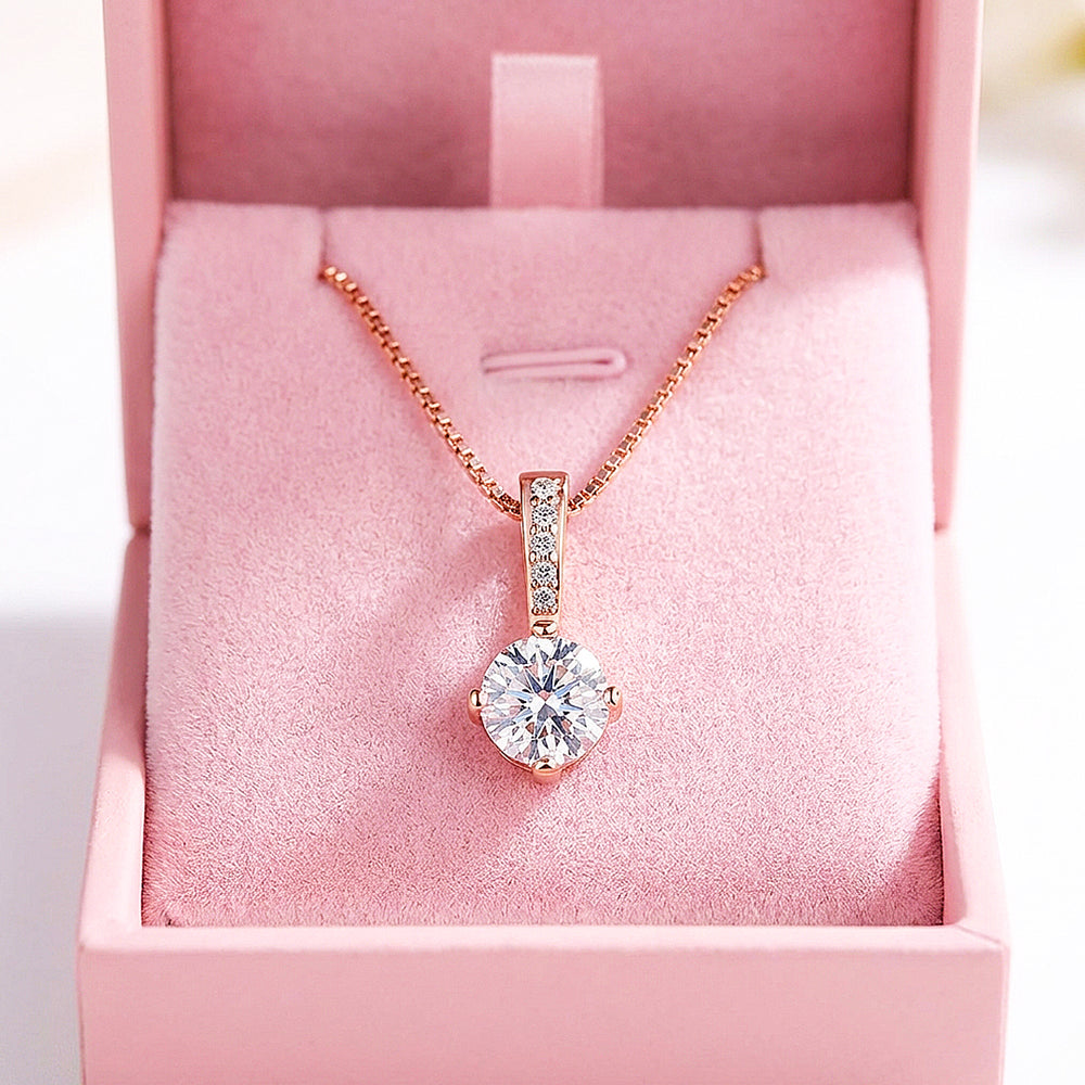 Round Solitaire Diamond Simulant Pendant Necklace | Silver & Rose Gold | Luxe4467 - Luxe Necklace | Singapore Jewellery, Wedding Rings & Gifts | Same Day Delivery | Tiara.com.sg