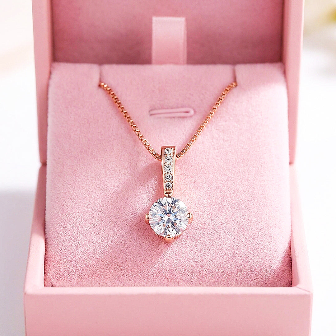 Round Solitaire Diamond Simulant Pendant Necklace | Silver &amp; Rose Gold | Luxe4467 - Luxe Necklace | Singapore Jewellery, Wedding Rings &amp; Gifts | Same Day Delivery | Tiara.com.sg