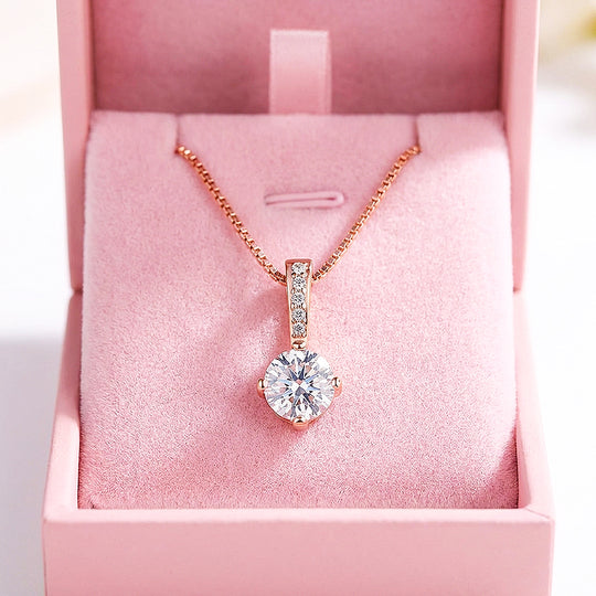 Round Solitaire Diamond Simulant Pendant Necklace | Silver &amp; Rose Gold | Luxe4467 - Luxe Necklace | Singapore Jewellery, Wedding Rings &amp; Gifts | Same Day Delivery | Tiara.com.sg