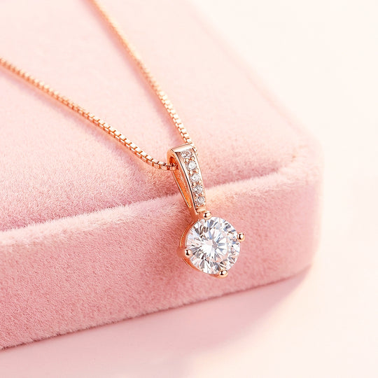 Round Solitaire Diamond Simulant Pendant Necklace | Silver &amp; Rose Gold | Luxe4467 - Luxe Necklace | Singapore Jewellery, Wedding Rings &amp; Gifts | Same Day Delivery | Tiara.com.sg