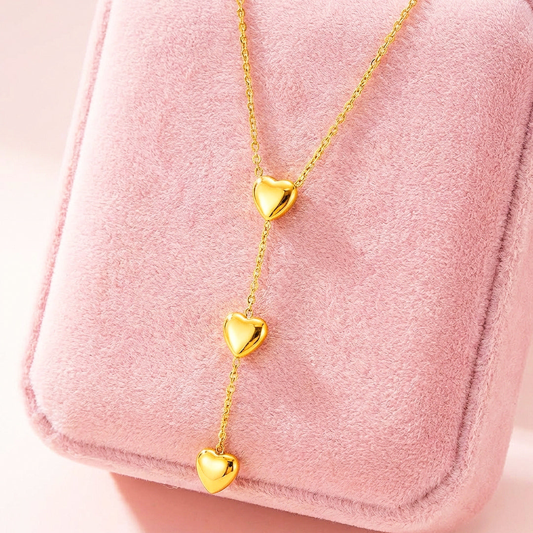 Triple Heart Drop Pendant Necklace | Gold &amp; Silver | Luxe4468 - Luxe Necklace | Singapore Jewellery, Wedding Rings &amp; Gifts | Same Day Delivery | Tiara.com.sg