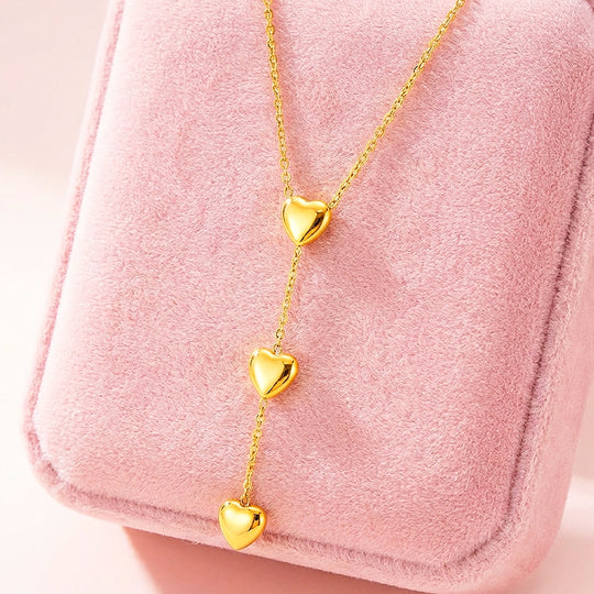 Triple Heart Drop Pendant Necklace | Gold &amp; Silver | Luxe4468 - Luxe Necklace | Singapore Jewellery, Wedding Rings &amp; Gifts | Same Day Delivery | Tiara.com.sg