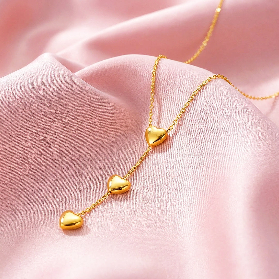 Triple Heart Drop Pendant Necklace | Gold &amp; Silver | Luxe4468 - Luxe Necklace | Singapore Jewellery, Wedding Rings &amp; Gifts | Same Day Delivery | Tiara.com.sg