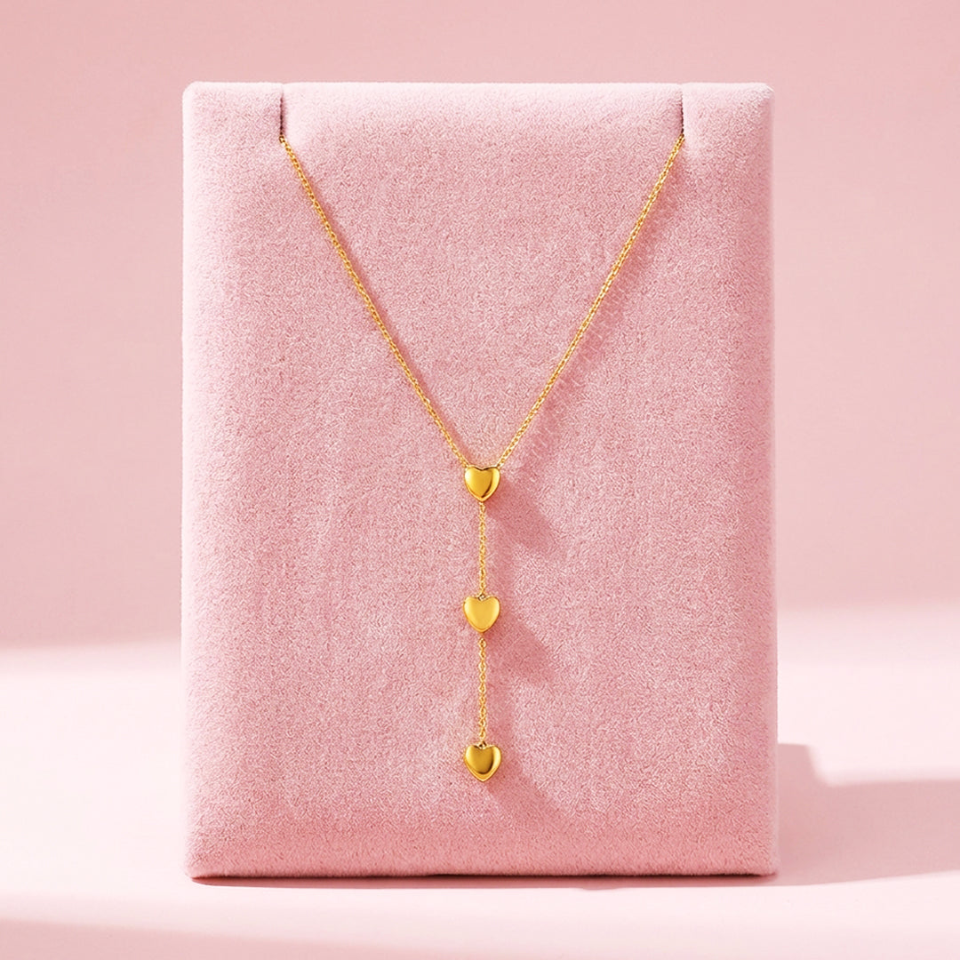 Triple Heart Drop Pendant Necklace | Gold &amp; Silver | Luxe4468 - Luxe Necklace | Singapore Jewellery, Wedding Rings &amp; Gifts | Same Day Delivery | Tiara.com.sg