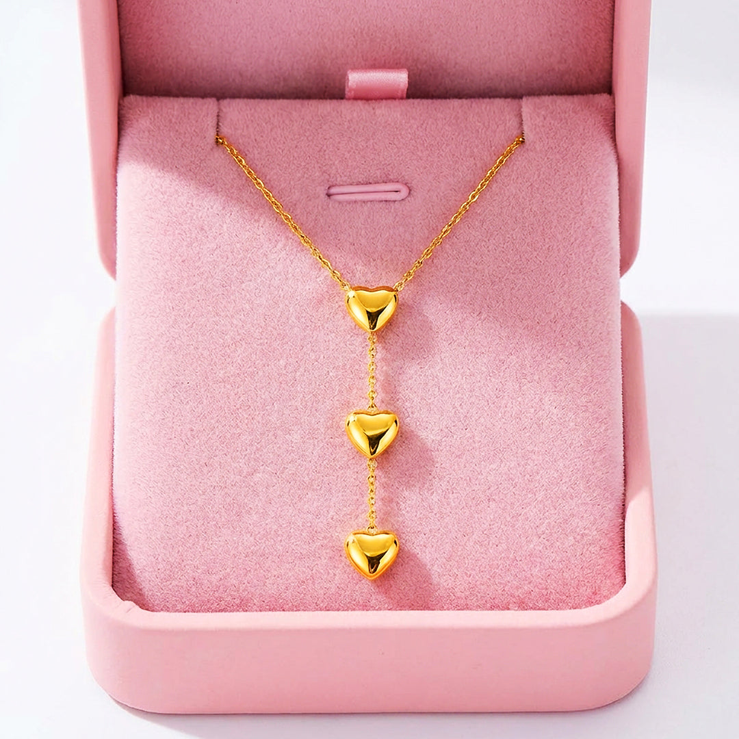 Triple Heart Drop Pendant Necklace | Gold &amp; Silver | Luxe4468 - Luxe Necklace | Singapore Jewellery, Wedding Rings &amp; Gifts | Same Day Delivery | Tiara.com.sg
