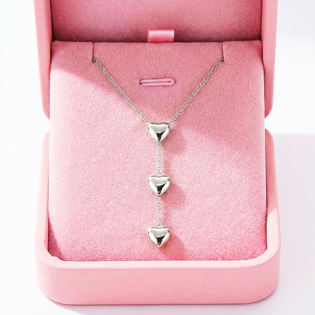 Triple Heart Drop Pendant Necklace | Gold &amp; Silver | Luxe4468 - Luxe Necklace | Singapore Jewellery, Wedding Rings &amp; Gifts | Same Day Delivery | Tiara.com.sg
