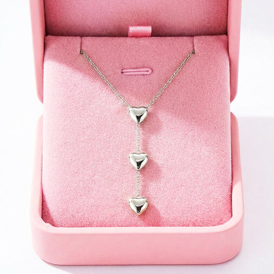 Triple Heart Drop Pendant Necklace | Gold &amp; Silver | Luxe4468 - Luxe Necklace | Singapore Jewellery, Wedding Rings &amp; Gifts | Same Day Delivery | Tiara.com.sg