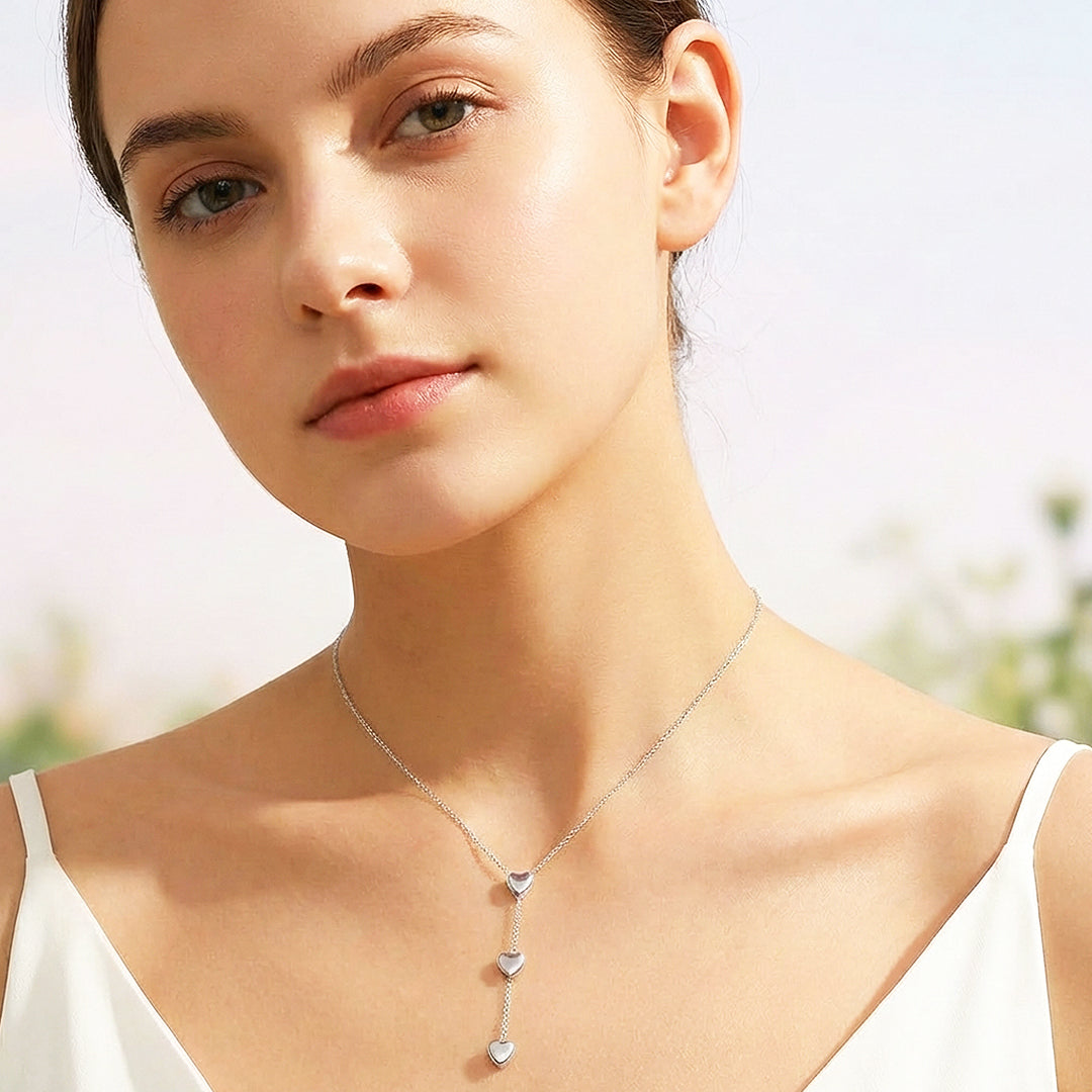 Triple Heart Drop Pendant Necklace | Gold &amp; Silver | Luxe4468 - Luxe Necklace | Singapore Jewellery, Wedding Rings &amp; Gifts | Same Day Delivery | Tiara.com.sg