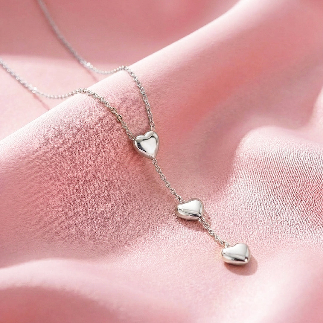 Triple Heart Drop Pendant Necklace | Gold &amp; Silver | Luxe4468 - Luxe Necklace | Singapore Jewellery, Wedding Rings &amp; Gifts | Same Day Delivery | Tiara.com.sg