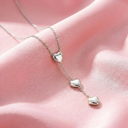 Triple Heart Drop Pendant Necklace | Gold &amp; Silver | Luxe4468 - Luxe Necklace | Singapore Jewellery, Wedding Rings &amp; Gifts | Same Day Delivery | Tiara.com.sg