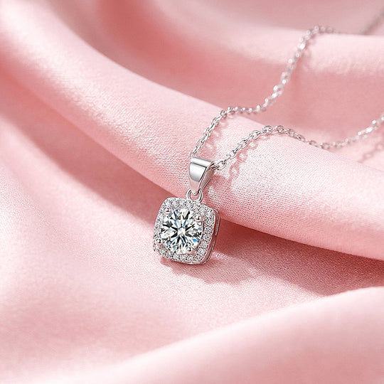 Cushion Halo Diamond Simulant Pendant Necklace | Silver | Luxe4470 - Luxe Necklace | Singapore Jewellery, Wedding Rings &amp; Gifts | Same Day Delivery | Tiara.com.sg