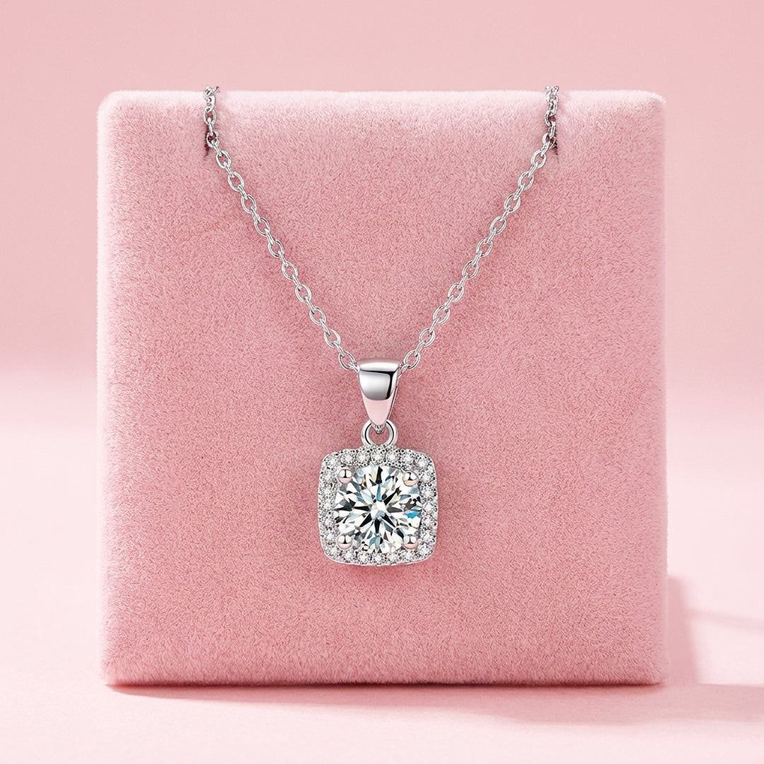 Cushion Halo Diamond Simulant Pendant Necklace | Silver | Luxe4470 - Luxe Necklace | Singapore Jewellery, Wedding Rings & Gifts | Same Day Delivery | Tiara.com.sg