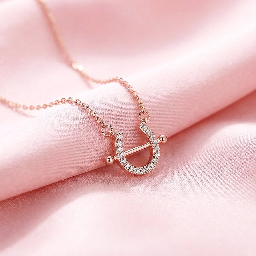 Pavé Horseshoe Bar Pendant Necklace | Rose Gold &amp; Silver | Luxe4471 - Luxe Necklace | Singapore Jewellery, Wedding Rings &amp; Gifts | Same Day Delivery | Tiara.com.sg