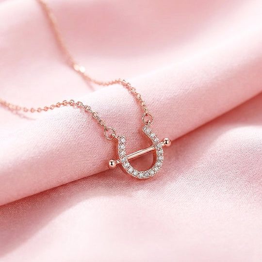 Pavé Horseshoe Bar Pendant Necklace | Rose Gold &amp; Silver | Luxe4471 - Luxe Necklace | Singapore Jewellery, Wedding Rings &amp; Gifts | Same Day Delivery | Tiara.com.sg