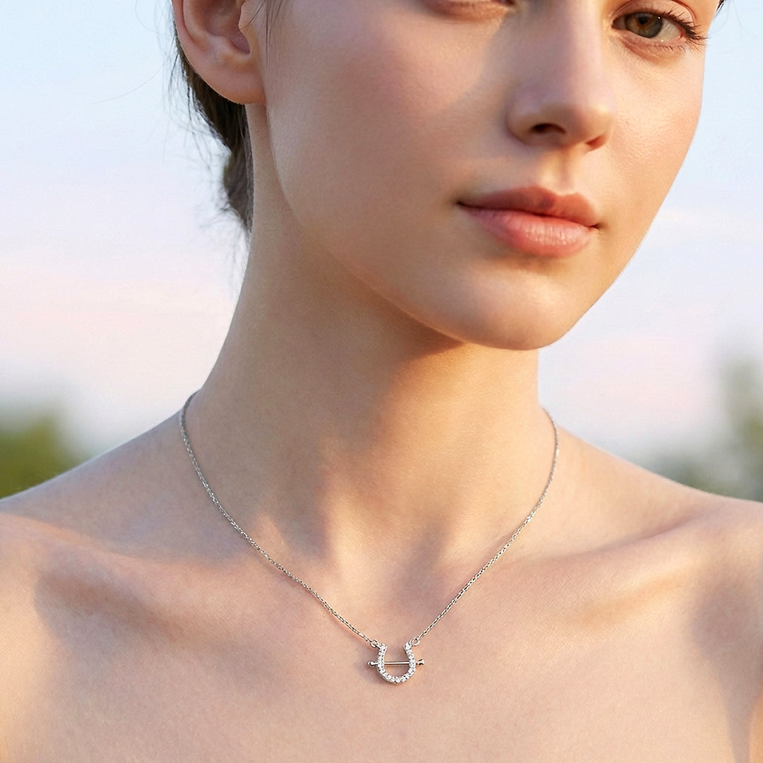 Pavé Horseshoe Bar Pendant Necklace | Rose Gold &amp; Silver | Luxe4471 - Luxe Necklace | Singapore Jewellery, Wedding Rings &amp; Gifts | Same Day Delivery | Tiara.com.sg