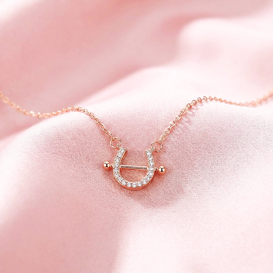 Pavé Horseshoe Bar Pendant Necklace | Rose Gold &amp; Silver | Luxe4471 - Luxe Necklace | Singapore Jewellery, Wedding Rings &amp; Gifts | Same Day Delivery | Tiara.com.sg