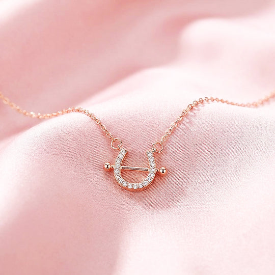 Pavé Horseshoe Bar Pendant Necklace | Rose Gold &amp; Silver | Luxe4471 - Luxe Necklace | Singapore Jewellery, Wedding Rings &amp; Gifts | Same Day Delivery | Tiara.com.sg