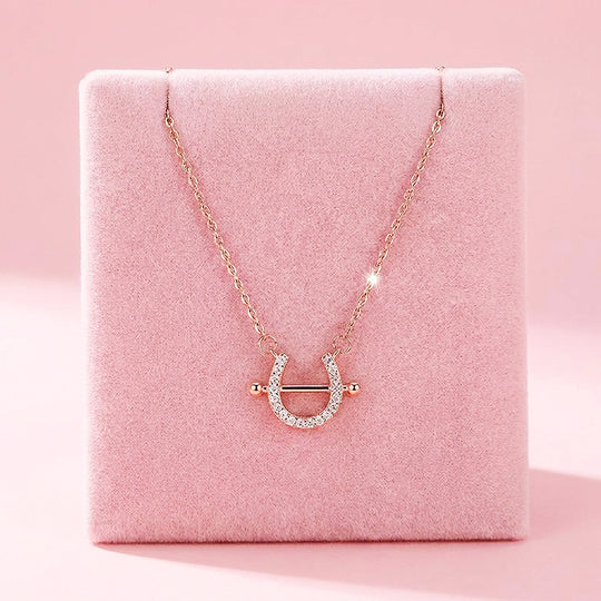 Pavé Horseshoe Bar Pendant Necklace | Rose Gold &amp; Silver | Luxe4471 - Luxe Necklace | Singapore Jewellery, Wedding Rings &amp; Gifts | Same Day Delivery | Tiara.com.sg