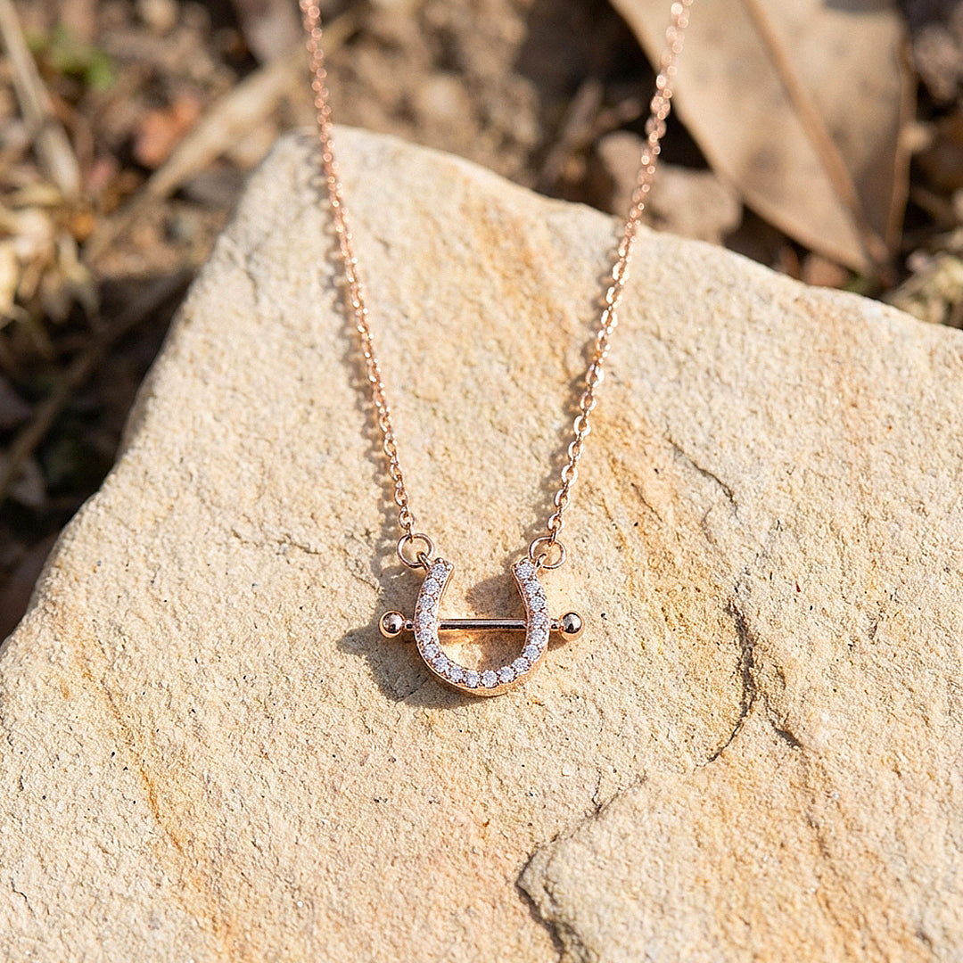 Pavé Horseshoe Bar Pendant Necklace | Rose Gold &amp; Silver | Luxe4471 - Luxe Necklace | Singapore Jewellery, Wedding Rings &amp; Gifts | Same Day Delivery | Tiara.com.sg