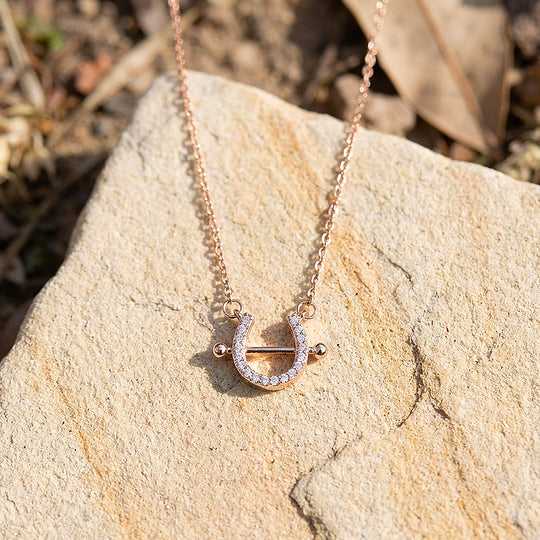 Pavé Horseshoe Bar Pendant Necklace | Rose Gold &amp; Silver | Luxe4471 - Luxe Necklace | Singapore Jewellery, Wedding Rings &amp; Gifts | Same Day Delivery | Tiara.com.sg