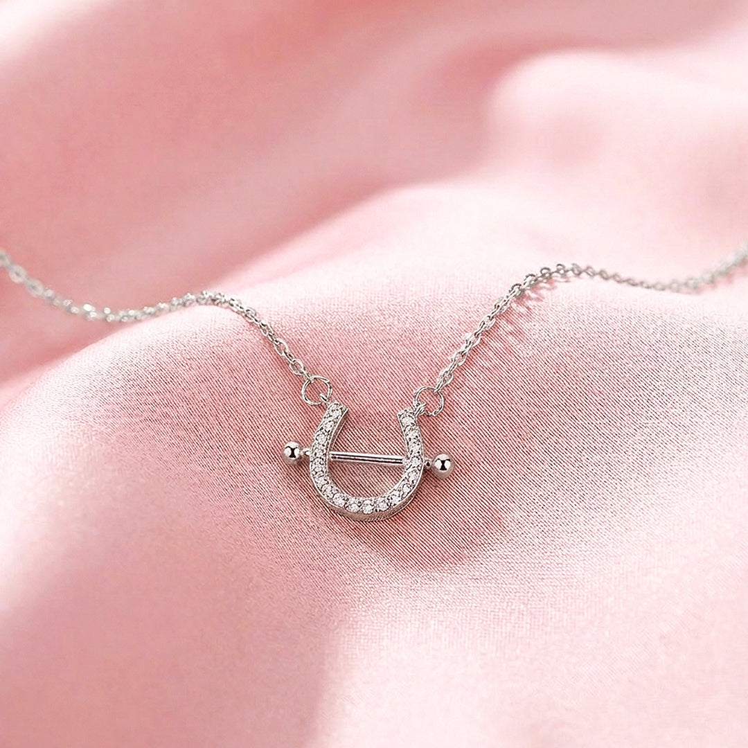 Pavé Horseshoe Bar Pendant Necklace | Rose Gold &amp; Silver | Luxe4471 - Luxe Necklace | Singapore Jewellery, Wedding Rings &amp; Gifts | Same Day Delivery | Tiara.com.sg