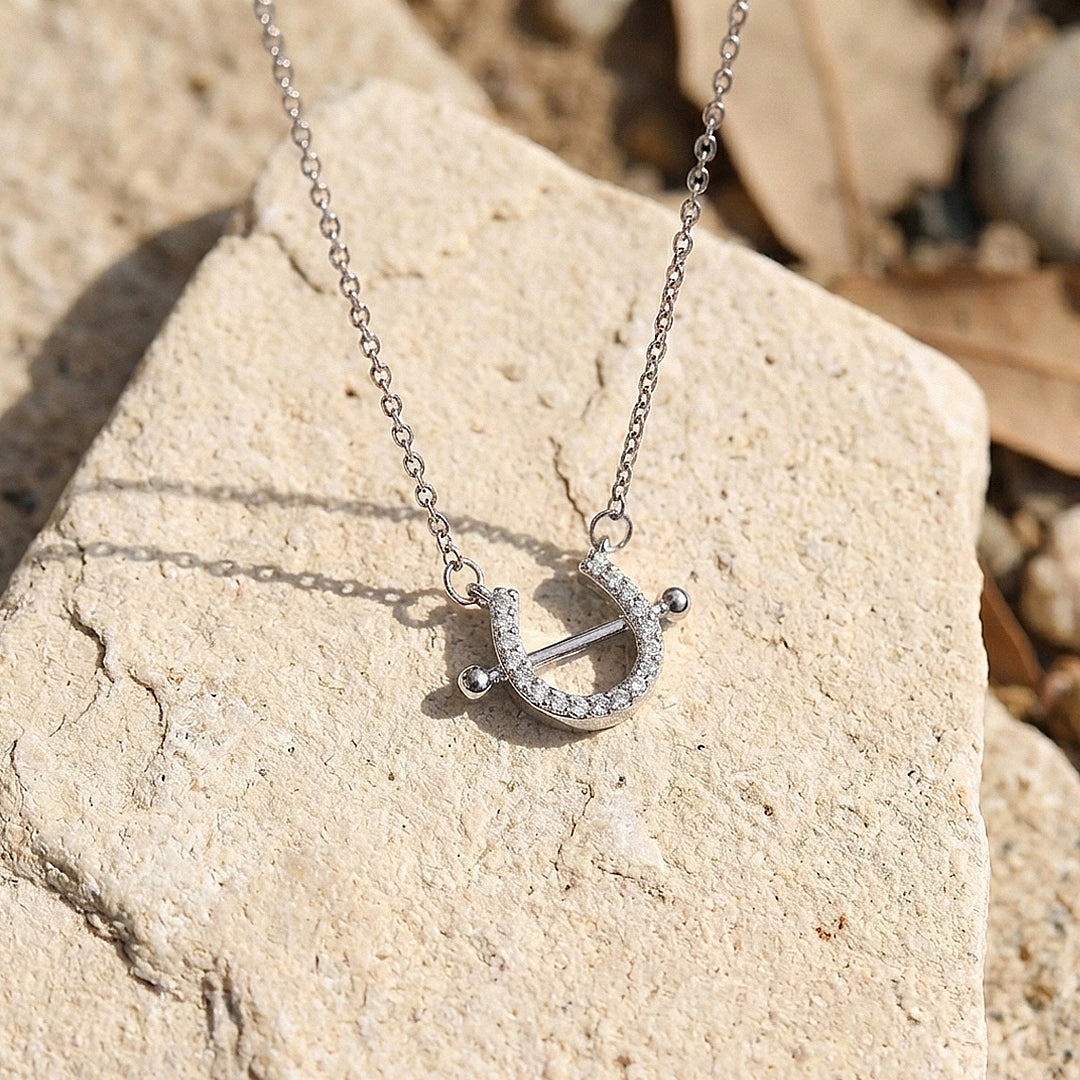 Pavé Horseshoe Bar Pendant Necklace | Rose Gold &amp; Silver | Luxe4471 - Luxe Necklace | Singapore Jewellery, Wedding Rings &amp; Gifts | Same Day Delivery | Tiara.com.sg