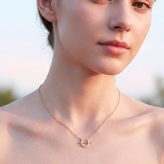 Pavé Horseshoe Bar Pendant Necklace | Rose Gold &amp; Silver | Luxe4471 - Luxe Necklace | Singapore Jewellery, Wedding Rings &amp; Gifts | Same Day Delivery | Tiara.com.sg