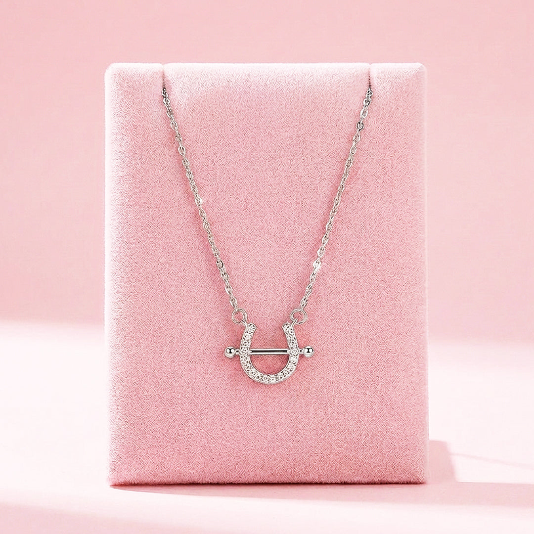 Pavé Horseshoe Bar Pendant Necklace | Rose Gold &amp; Silver | Luxe4471 - Luxe Necklace | Singapore Jewellery, Wedding Rings &amp; Gifts | Same Day Delivery | Tiara.com.sg