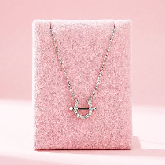 Pavé Horseshoe Bar Pendant Necklace | Rose Gold &amp; Silver | Luxe4471 - Luxe Necklace | Singapore Jewellery, Wedding Rings &amp; Gifts | Same Day Delivery | Tiara.com.sg