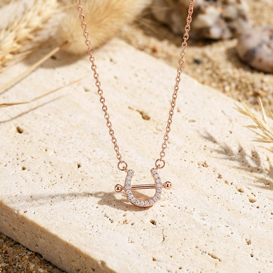 Pavé Horseshoe Bar Pendant Necklace | Rose Gold &amp; Silver | Luxe4471 - Luxe Necklace | Singapore Jewellery, Wedding Rings &amp; Gifts | Same Day Delivery | Tiara.com.sg