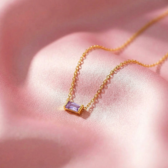 Baguette Birthstone Pendant Necklace | Gold | Luxe4472 - Luxe Necklace | Singapore Jewellery, Wedding Rings &amp; Gifts | Same Day Delivery | Tiara.com.sg