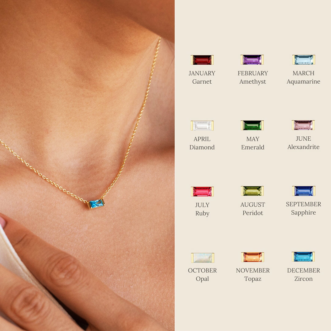Baguette Birthstone Pendant Necklace | Gold | Luxe4472 - Luxe Necklace | Singapore Jewellery, Wedding Rings & Gifts | Same Day Delivery | Tiara.com.sg