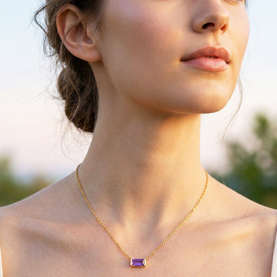 Baguette Birthstone Pendant Necklace | Gold | Luxe4472 - Luxe Necklace | Singapore Jewellery, Wedding Rings &amp; Gifts | Same Day Delivery | Tiara.com.sg