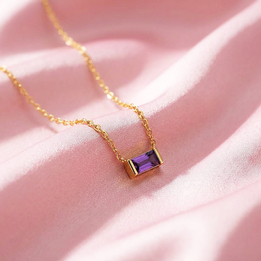 Baguette Birthstone Pendant Necklace | Gold | Luxe4472 - Luxe Necklace | Singapore Jewellery, Wedding Rings &amp; Gifts | Same Day Delivery | Tiara.com.sg