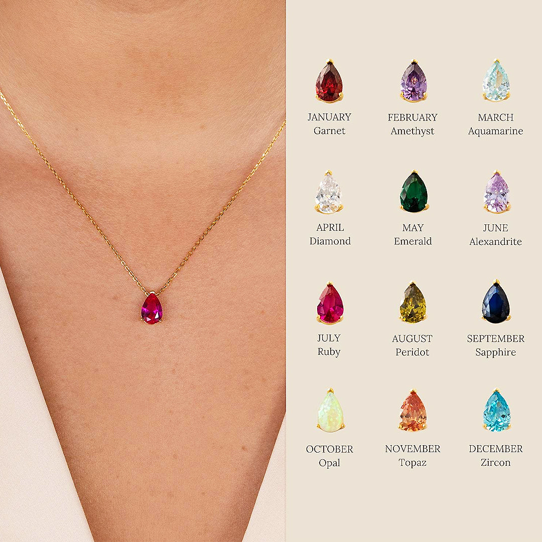 Pear-Cut Birthstone Pendant Necklace | Gold | Luxe4473 - Luxe Necklace | Singapore Jewellery, Wedding Rings & Gifts | Same Day Delivery | Tiara.com.sg