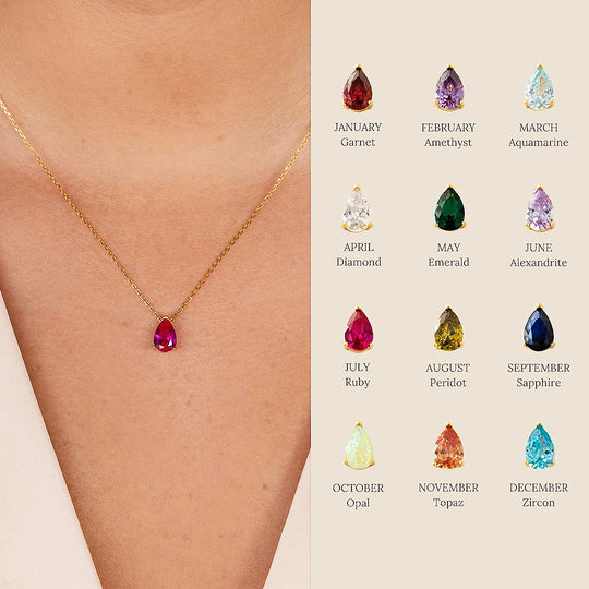 Pear-Cut Birthstone Pendant Necklace | Gold | Luxe4473 - Luxe Necklace | Singapore Jewellery, Wedding Rings &amp; Gifts | Same Day Delivery | Tiara.com.sg