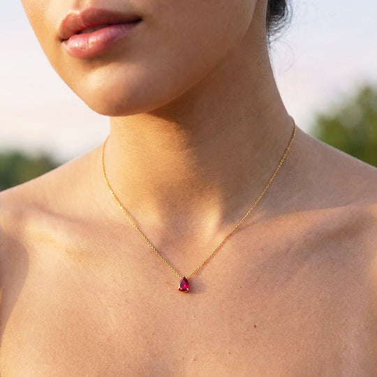 Pear-Cut Birthstone Pendant Necklace | Gold | Luxe4473 - Luxe Necklace | Singapore Jewellery, Wedding Rings &amp; Gifts | Same Day Delivery | Tiara.com.sg