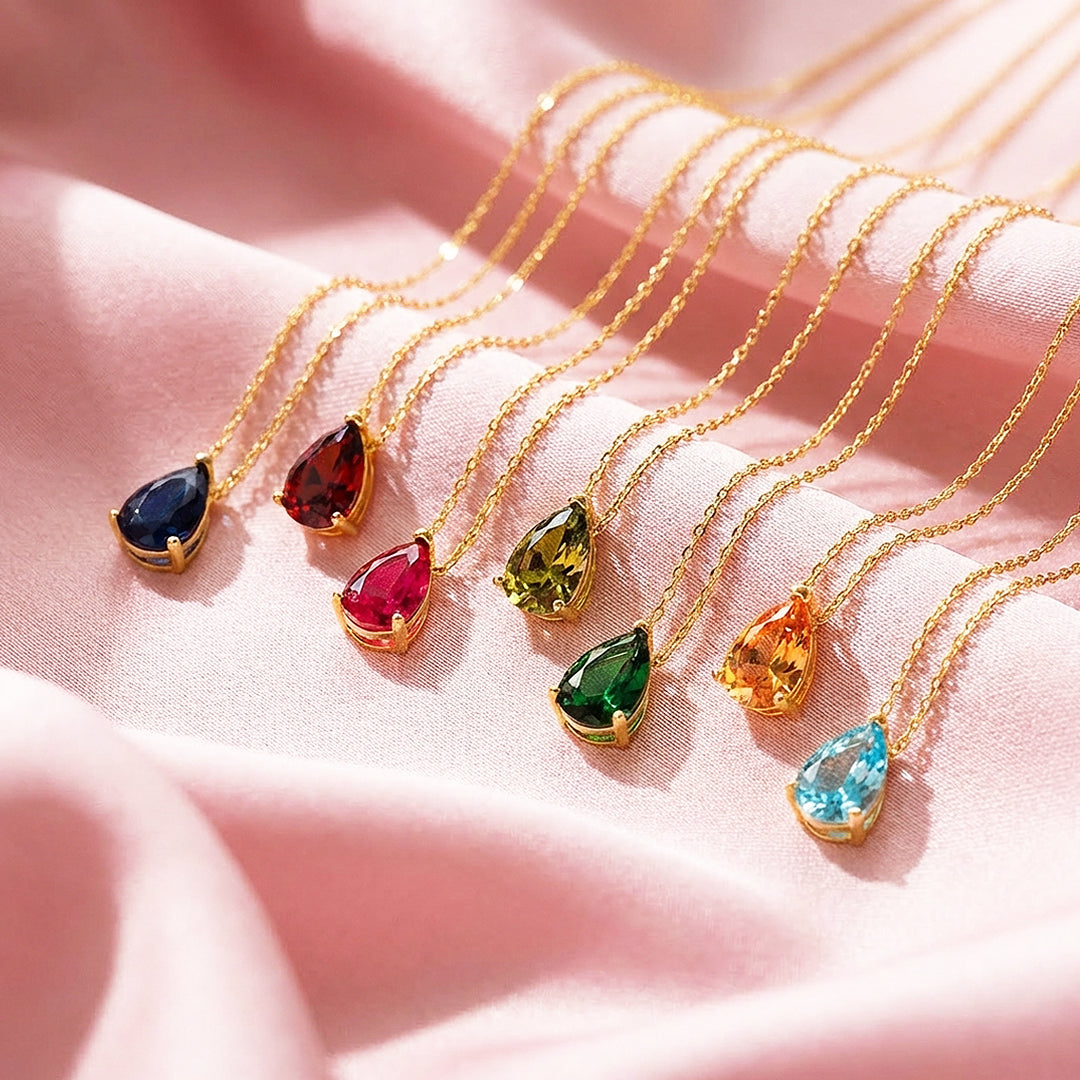 Pear-Cut Birthstone Pendant Necklace | Gold | Luxe4473 - Luxe Necklace | Singapore Jewellery, Wedding Rings &amp; Gifts | Same Day Delivery | Tiara.com.sg