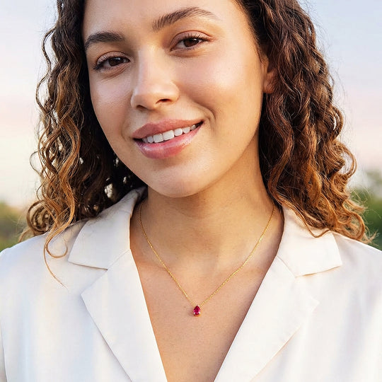 Pear-Cut Birthstone Pendant Necklace | Gold | Luxe4473 - Luxe Necklace | Singapore Jewellery, Wedding Rings &amp; Gifts | Same Day Delivery | Tiara.com.sg