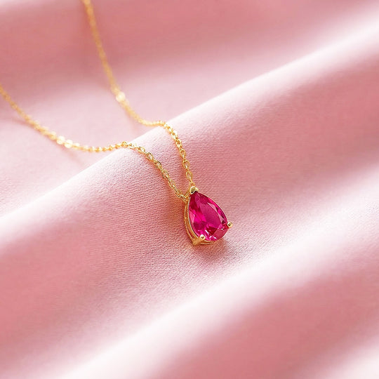 Pear-Cut Birthstone Pendant Necklace | Gold | Luxe4473 - Luxe Necklace | Singapore Jewellery, Wedding Rings &amp; Gifts | Same Day Delivery | Tiara.com.sg
